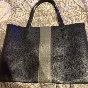 Vince Camuto Luck Faux Vegan Leather Slim Shoulder Tote Purse Bag Black Grey